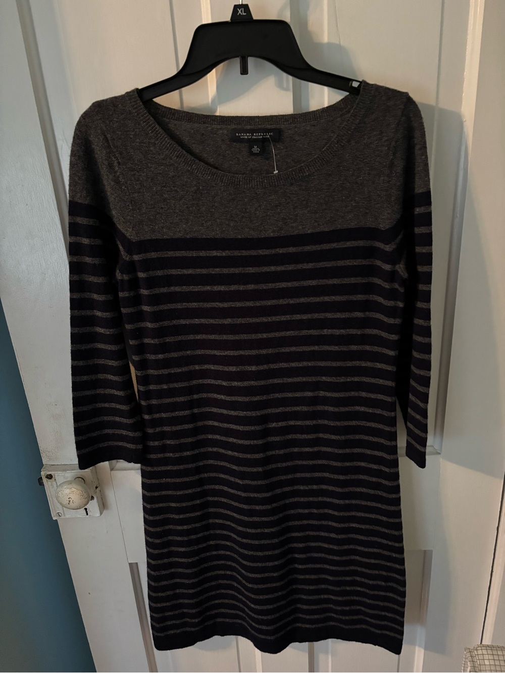 Banana Republic Gray Striped Midi Dress